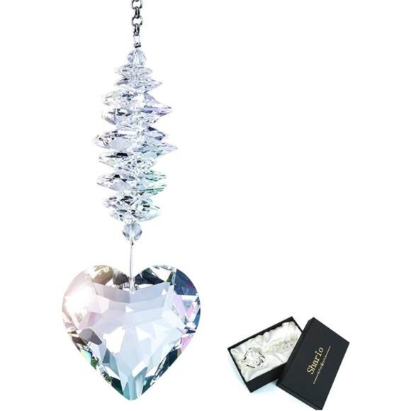 45mm Clear Glass Heart Crystal Ball Prism Pendant, Suncatcher - Picture 1 of 6